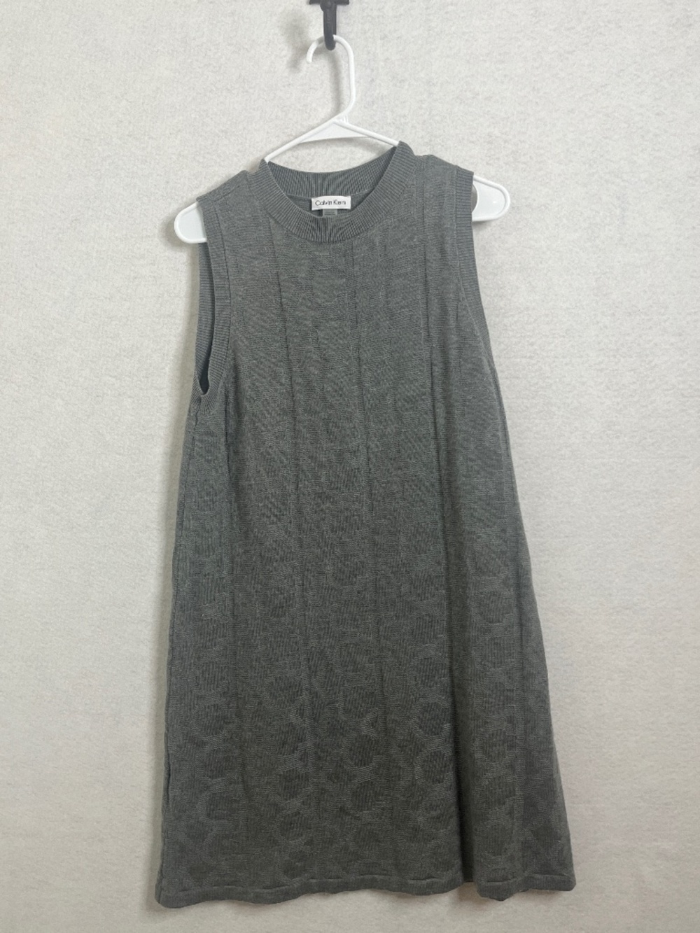 Calvin Klein Sleeveless Knit Dress Gray Textured Crew Neck Size Large